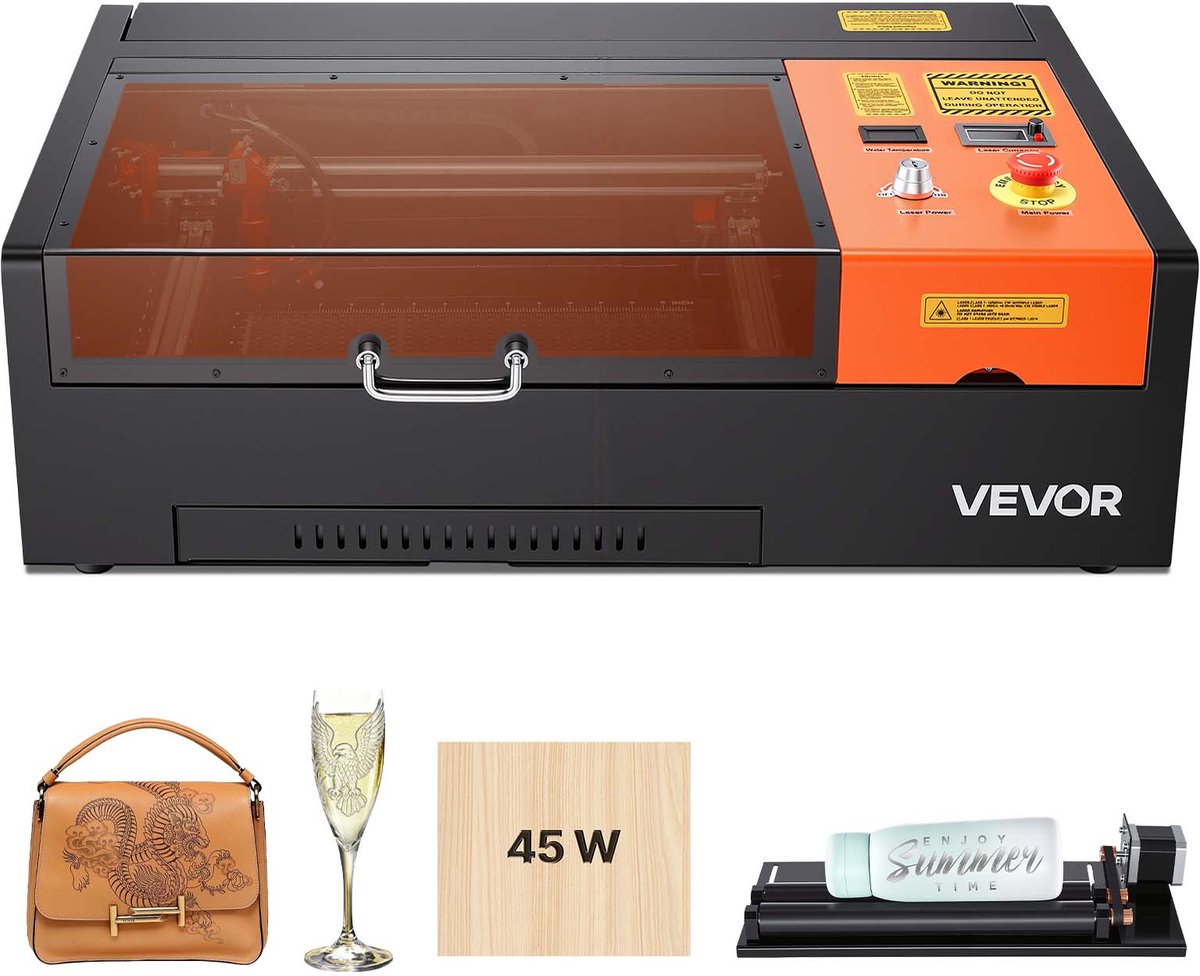 VEVOR CO2-Lasergraveermachine 45w, 300x200 Mm, Tafelmodel CO2-Lasergraveermachine met Roterende As, Luchtassistentie, Compatibel met Lightburn, Coreldraw en Grbl, voor Hout, Acryl en Glas