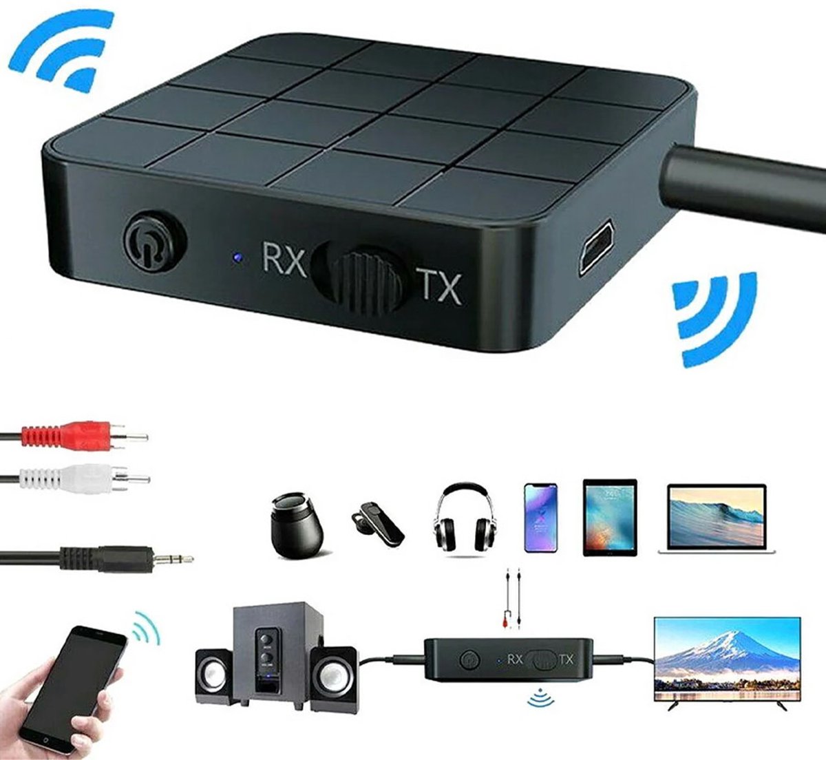Bluetooth Transmitter & Receiver 2 in 1 - BT 5.0 - 3.5MM AUX / RCA - Bluetooth Zender - Bluetooth 5.0 Receiver - Bluetooth Ontvanger - Bluetooth Transmitter - Bluetooth Receiver - Transmitter - Receiver - Draadloze Ontvanger - Voor auto-tv-pc