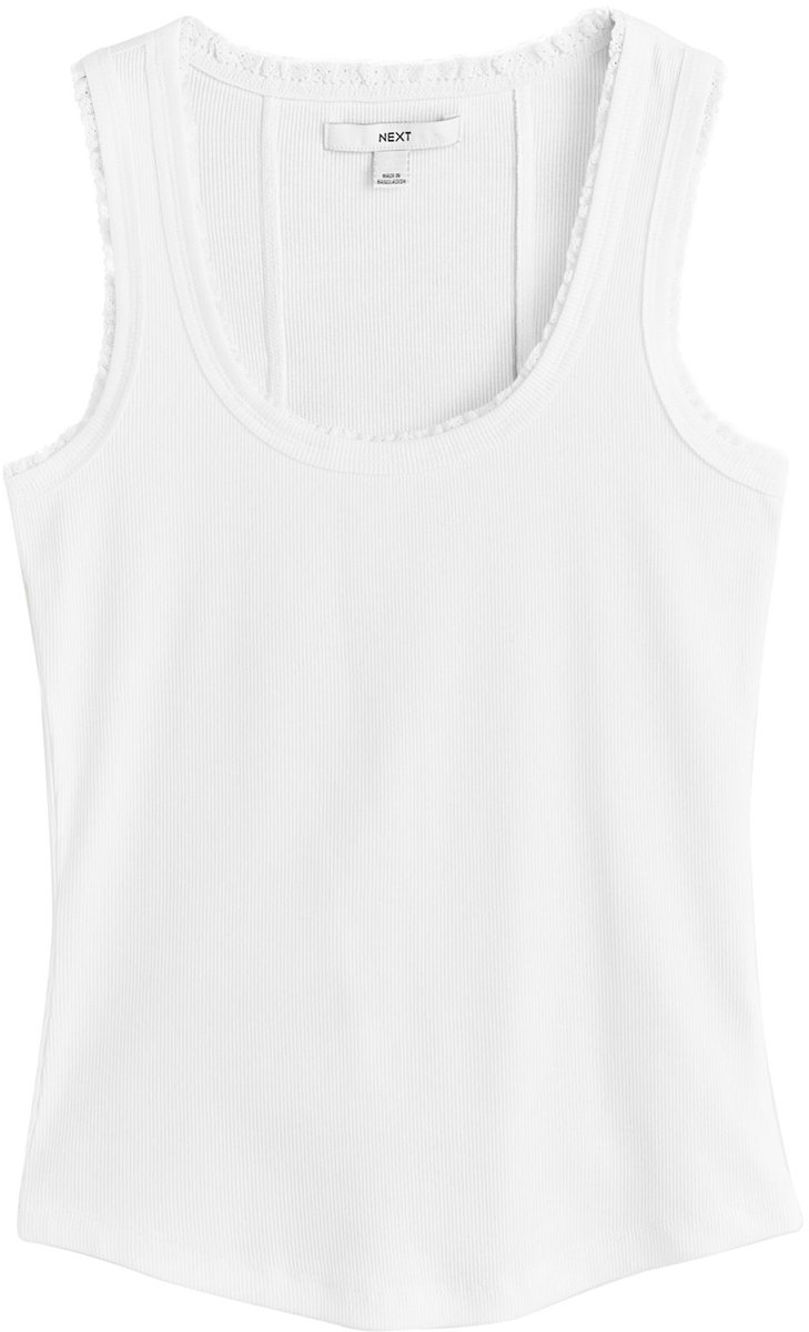 Next - Dames - Premium geribbelde lage mouwloze tanktop - Wit