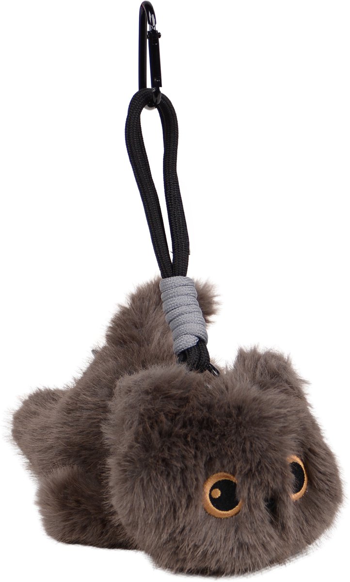 UNUS Knuffel Kat "Mokka" grote ogen 17cm bruin - tassenhanger - hanger voor aan je tas - pluche kat Grijs