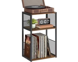 Homesy Platenspeler Standaard - 3 Etages - Bijzettafel - Opbergrek voor Vinylplaten - Tot 100 Albums - Vintage Bruin