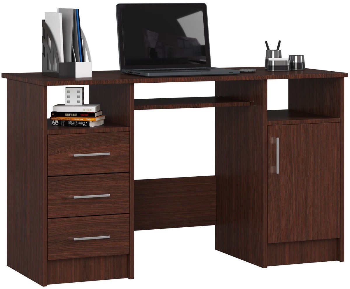 Bureau ANA met 3 Laden / Computerbureau / Computer Tafel / Bureautafel / Venge / 124 x 77 x 52 cm