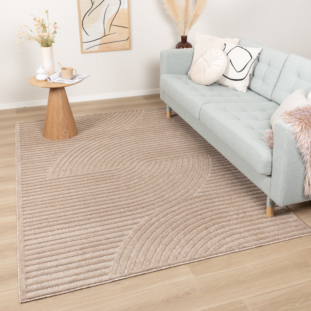 Fraai Modern binnen- en buitenkleed - Nori Curves Taupe - 140x200cm