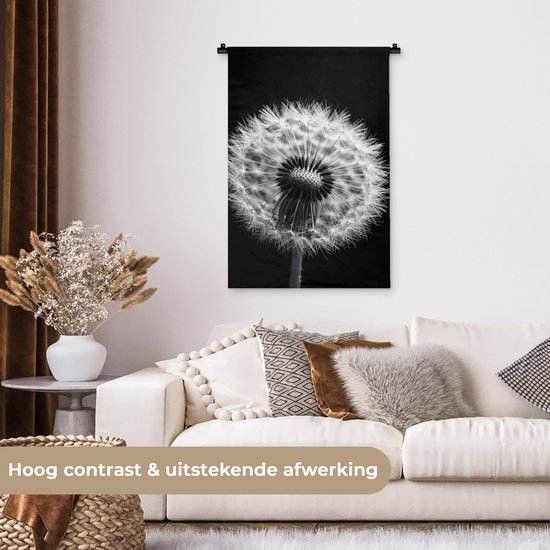 Wandkleed 60x90 cm - Wanddoek Paardenbloem - Zwart - Wit - Wandtapijt - Wandkleden