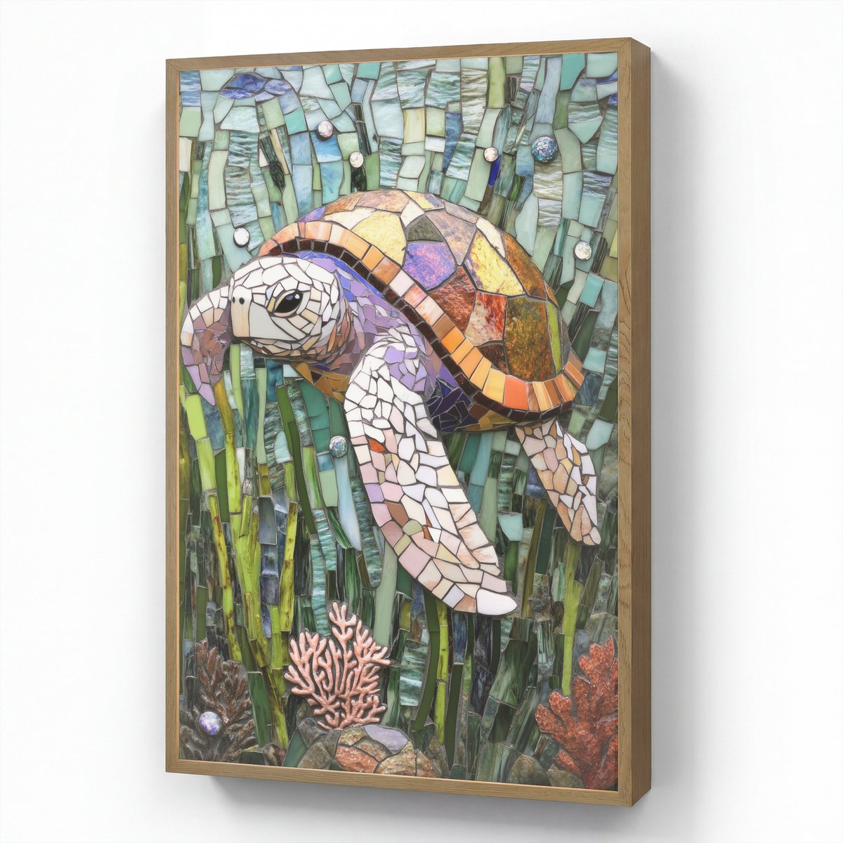 Wandlamp 70x100 cm - Oplaadbaar - Schildpad - Zeewier - Mozaïek - Wandlampen binnen woonka