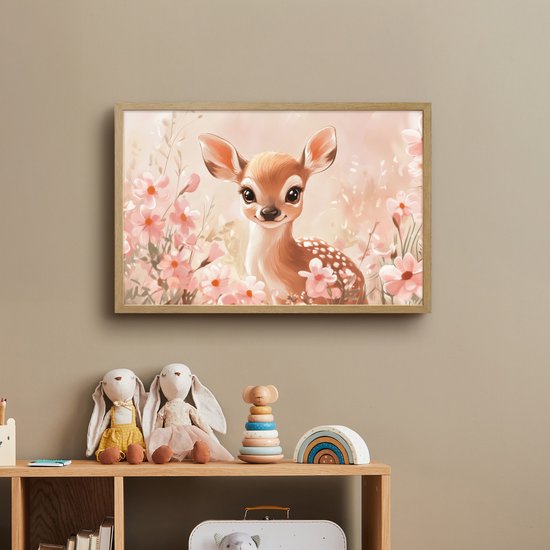 Nachtlampje 60x40 cm - Kinder lamp - Hertje - Illustratie - Bloemen - Roze - Tafellamp kinderkamer draadloos - Slaapkamer lampje - Bedlamp kinderen - Kinderlampje - Wandlamp babykamer - Nachtlampjes van Merkloos — afbeelding 3