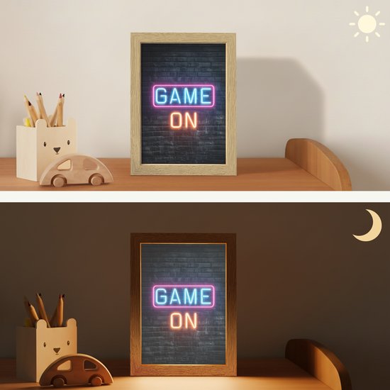 Nachtlampje 15x20 cm - Kinder lamp - Game on - Neon - Muur - Tafellamp kinderkamer - Slaapkamer lamp - Bedlamp kinderen - Kinderlampje stopcontact - Wandlamp babykamer - Nachtlampjes van Merkloos — afbeelding 4