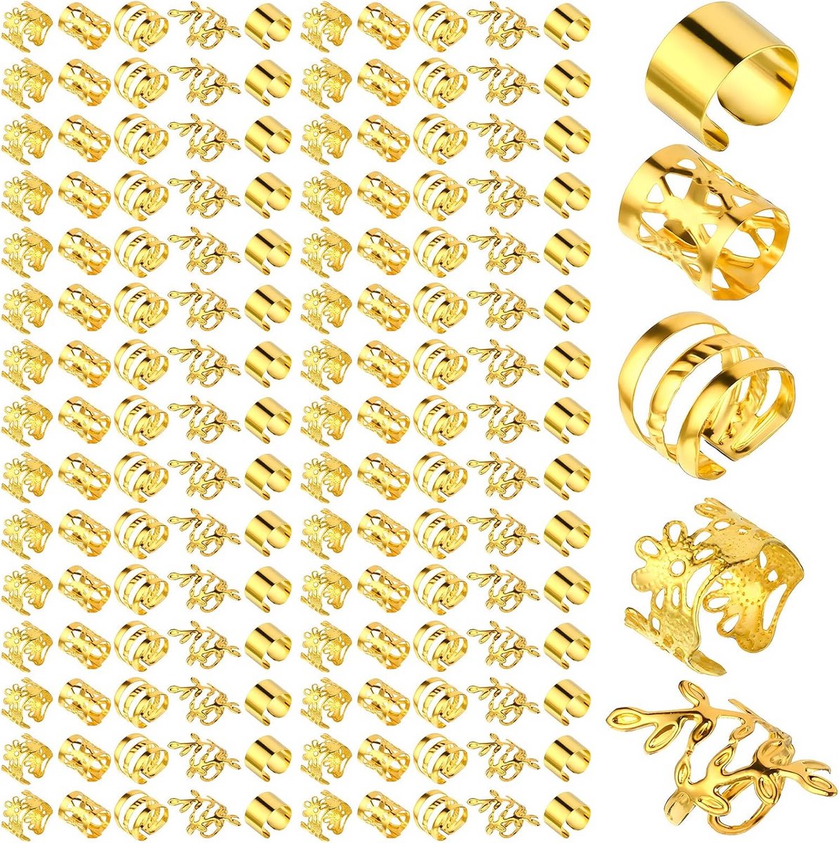 150 Haarringen Goud Voor Vlechten en Dreadlocks - Verstelbare Metalen Vlechtsieraden
