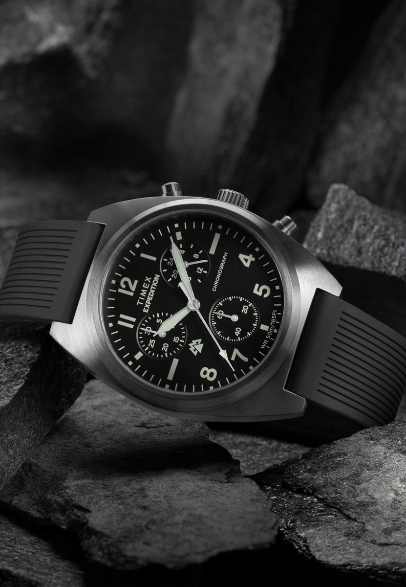 Timex Expedition® Capstone Chronograph Quartz Analoog Horloge Zwart Kast: 100% Roestvrij Staal | Armband: 100% Siliconen 41 mm TW2Y61000AJ, TW2Y61100AJ