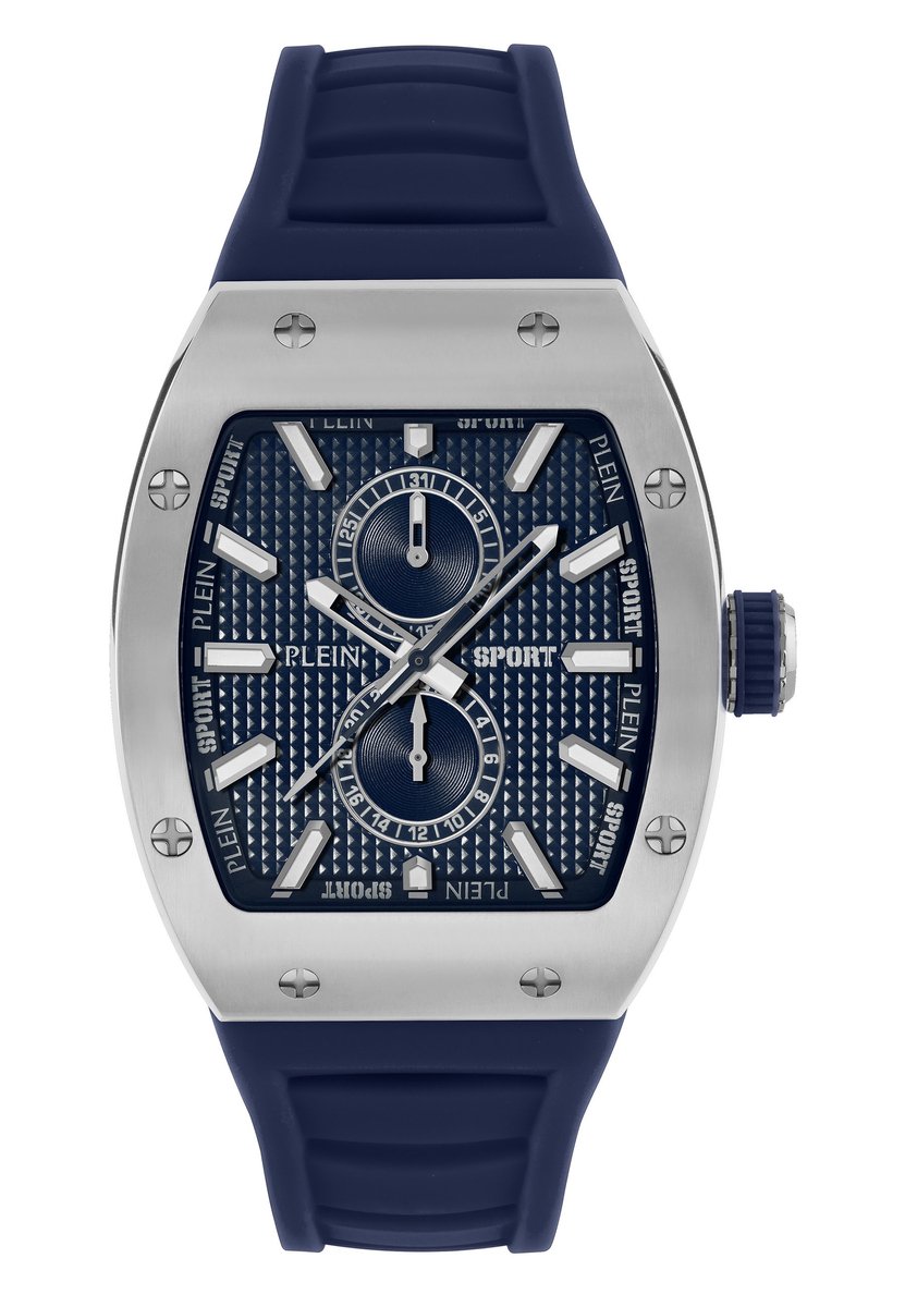 Plein Sport Stormbreaker Multifunctioneel Horloge Blauw Kast: 100% Gerecycled Roestvrij Staal| Armband: Siliconen 52 mm PSSGA0126, PSSGA0226, PSSGA0326, PSSGA0426, PSSGA0526, PSSGA0626