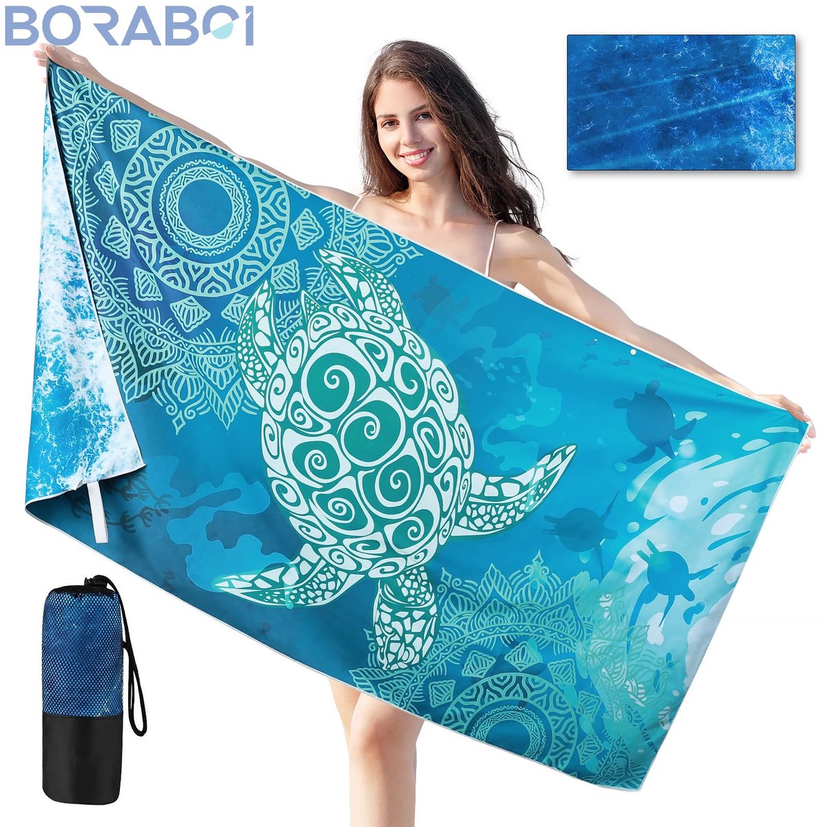 Strandhanddoek - Microvezel - 180x90 cm - Lichtblauw - Zandvrij