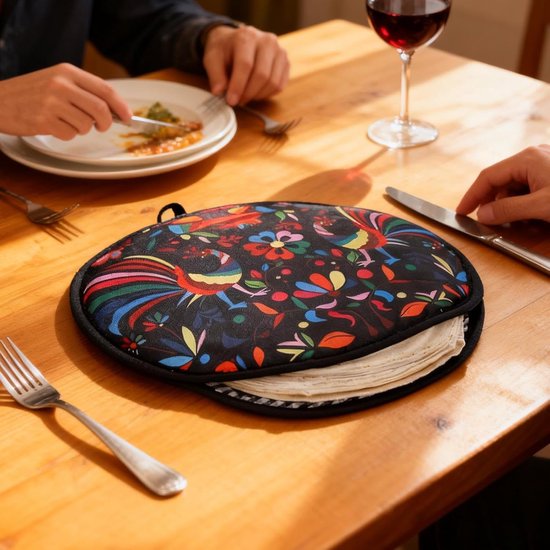 Tortilla Warmhouder - Taco Pizza Zak - Warm Houden - Magnetronbestendig Materiaal - 30 Centimeter Diameter - Gelukkige Vogel — afbeelding 5