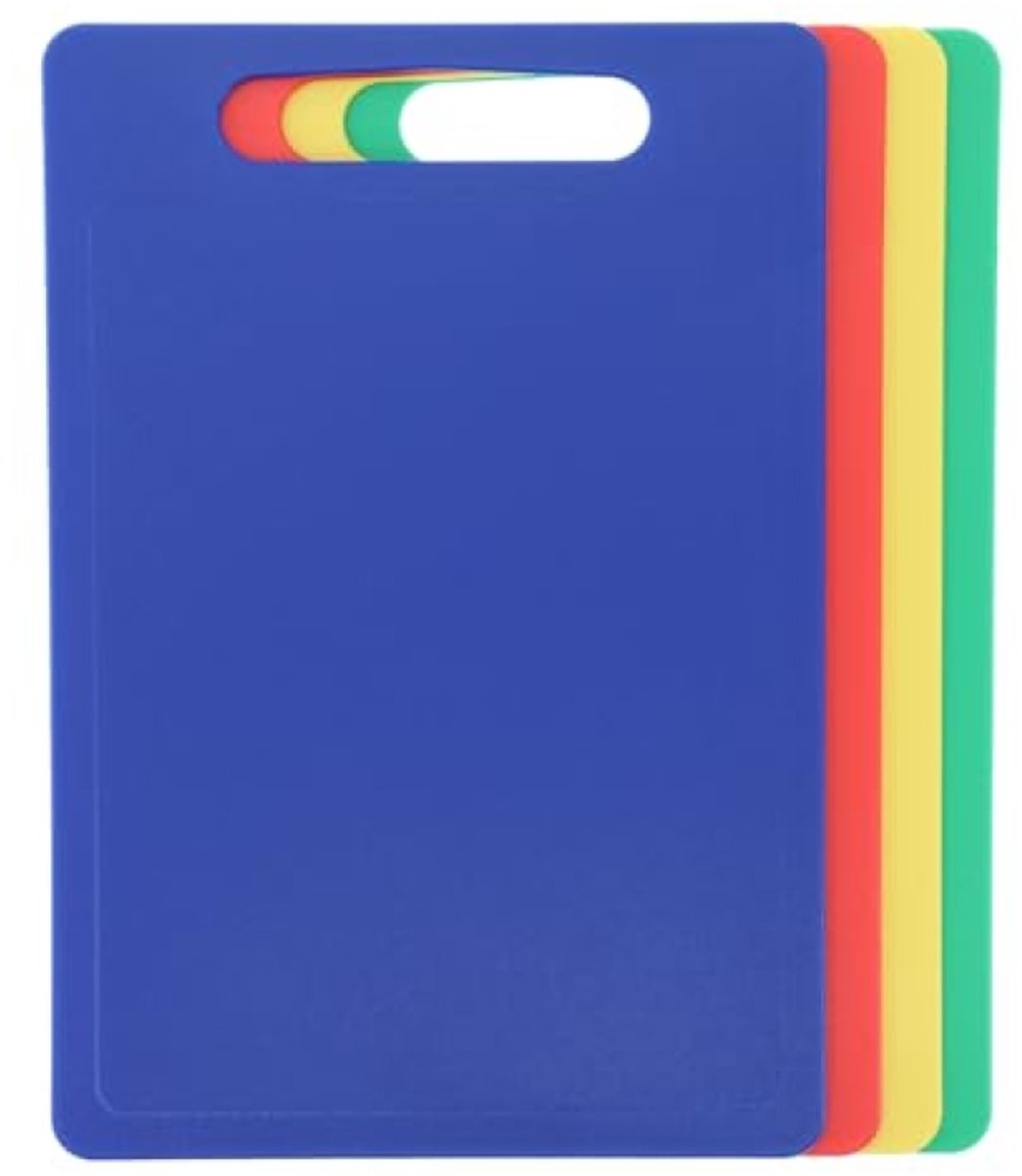 Set van 4 snijplanken, antislip en vaatwasbestendig, met handgreep en kleurcodering