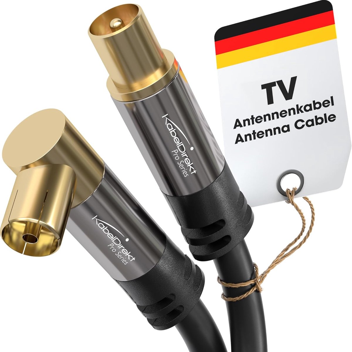 Antennekabel 10 meter - TV Kabel Coax - Digitale TV Ontvangst - 90 graden hoekstekker - 10m - Zwart