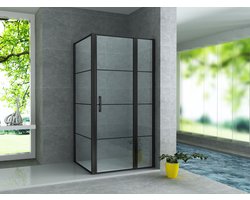 SaniGate Douchecabine 90x120x190 cm – Draaideur met Vast Paneel & Zijwand – Mat Zwart – Helder Glas – Inloop Douchecabine