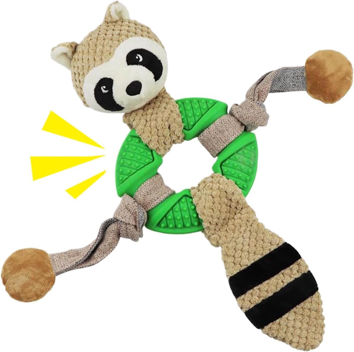 Hondenspeeltje met Geluid - Pluche Dierenspeelgoed - Interactief Spel - Stimuleert Kauwgedrag - 30x37x12 cm - Groene Wasbeer