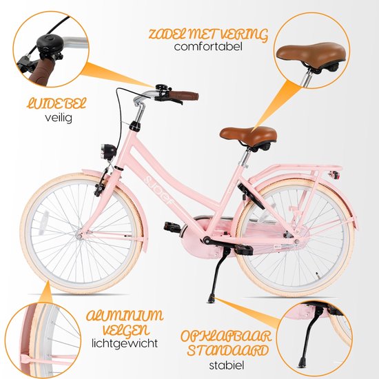 SJOEF City Meisjesfiets 24 inch - Kinderfiets 8, 9, 10, 11, 12 jaar - Oma Fiets 24 inch Meisje - Roze