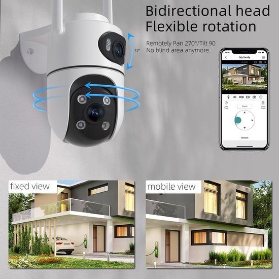 Beveiligingscamera Buiten - PTZ Camera Wifi - Huis Beveiligen - Dubbele Lens 360 - 30m Nachtzicht - Wit van Merkloos — afbeelding 4