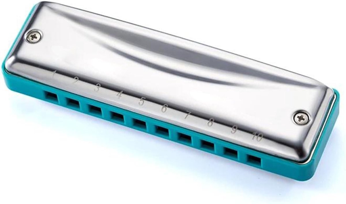 Mondharmonica - Diatonisch Instrument - Muziek Maken - 10 Gaten - Compact Formaat - Zilver Blauw