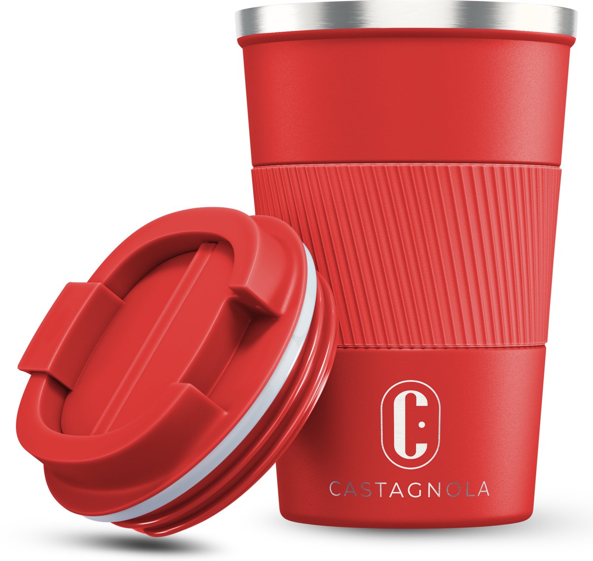 Castagnola Thermosbeker - Koffiebeker To Go - Travel Mug voor Koffie en Thee - Theebeker - 380 ML - RVS - Rood