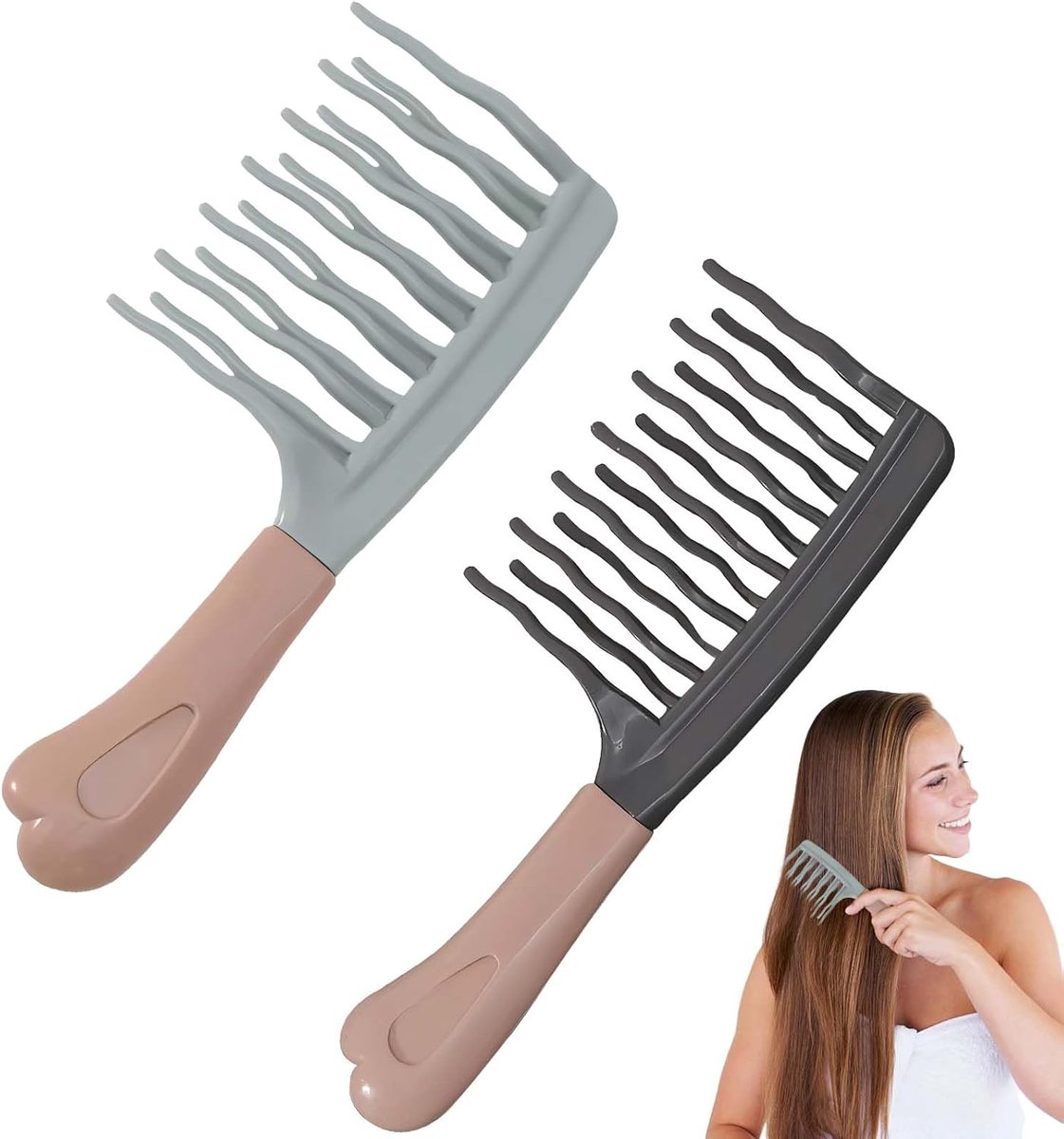 Krullenkam Set - Grove Kam Wijd - Krullen Stylen Ontwarren - 2 Stuks Inbegrepen - 22 x 8 cm