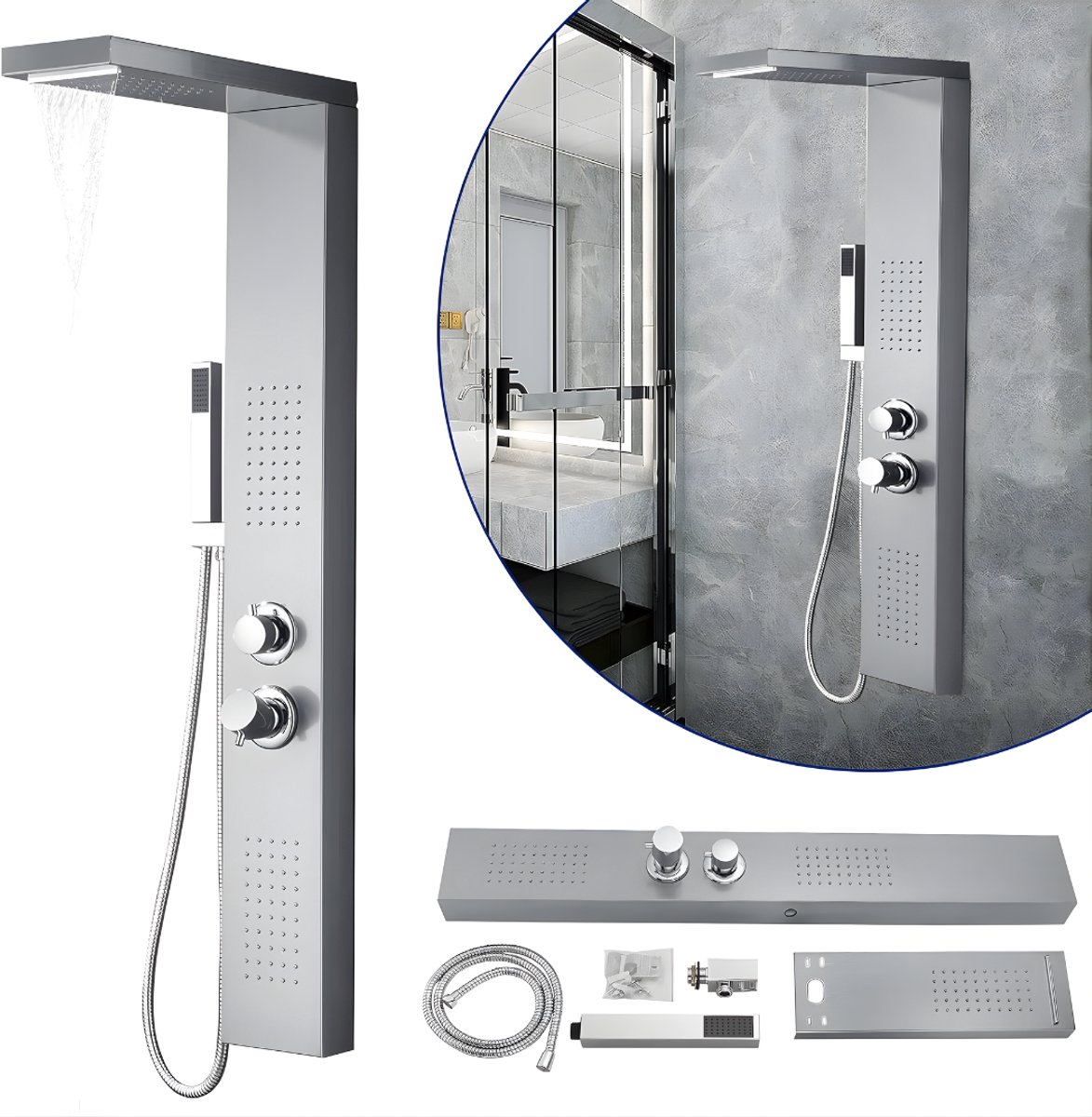 DnA® Douchepaneel - Regendouche - Douchekolom - Douchepanelen - Grijs - 115cm x 15cm x 47cm