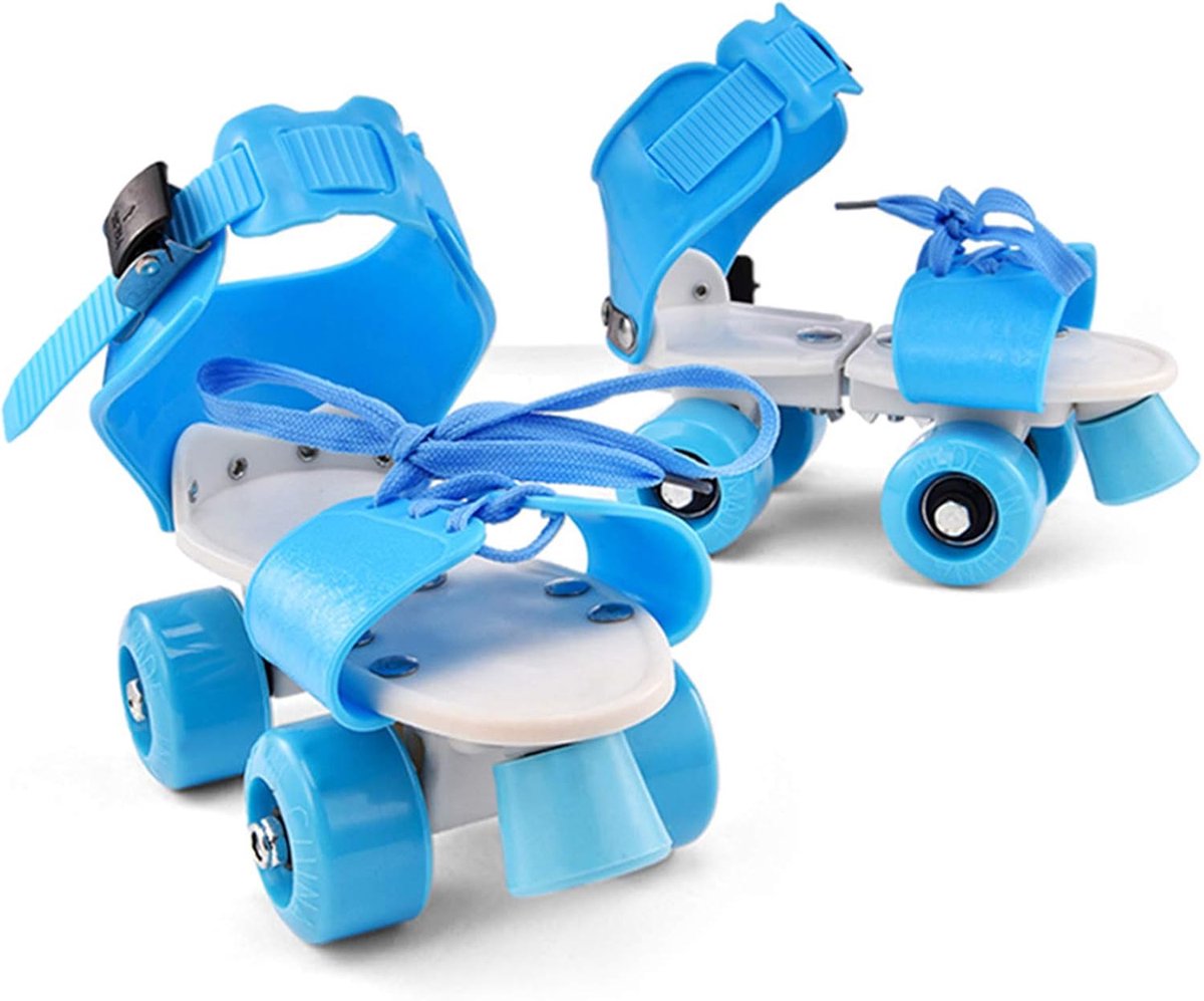 Kinder Rolschaatsen Dubbele Wielen Skates Beginners Leren Verstelbare Systeem 18-23 Cm Blauw