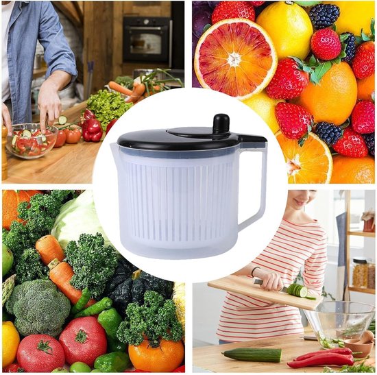 Slacentrifuge Groentecentrifuge - Fruit Dehydrator - Verse Salade Bereiding - Efficiënte Vochtverwijdering - 22 x 17 x 18.5 cm - Zwart — afbeelding 5