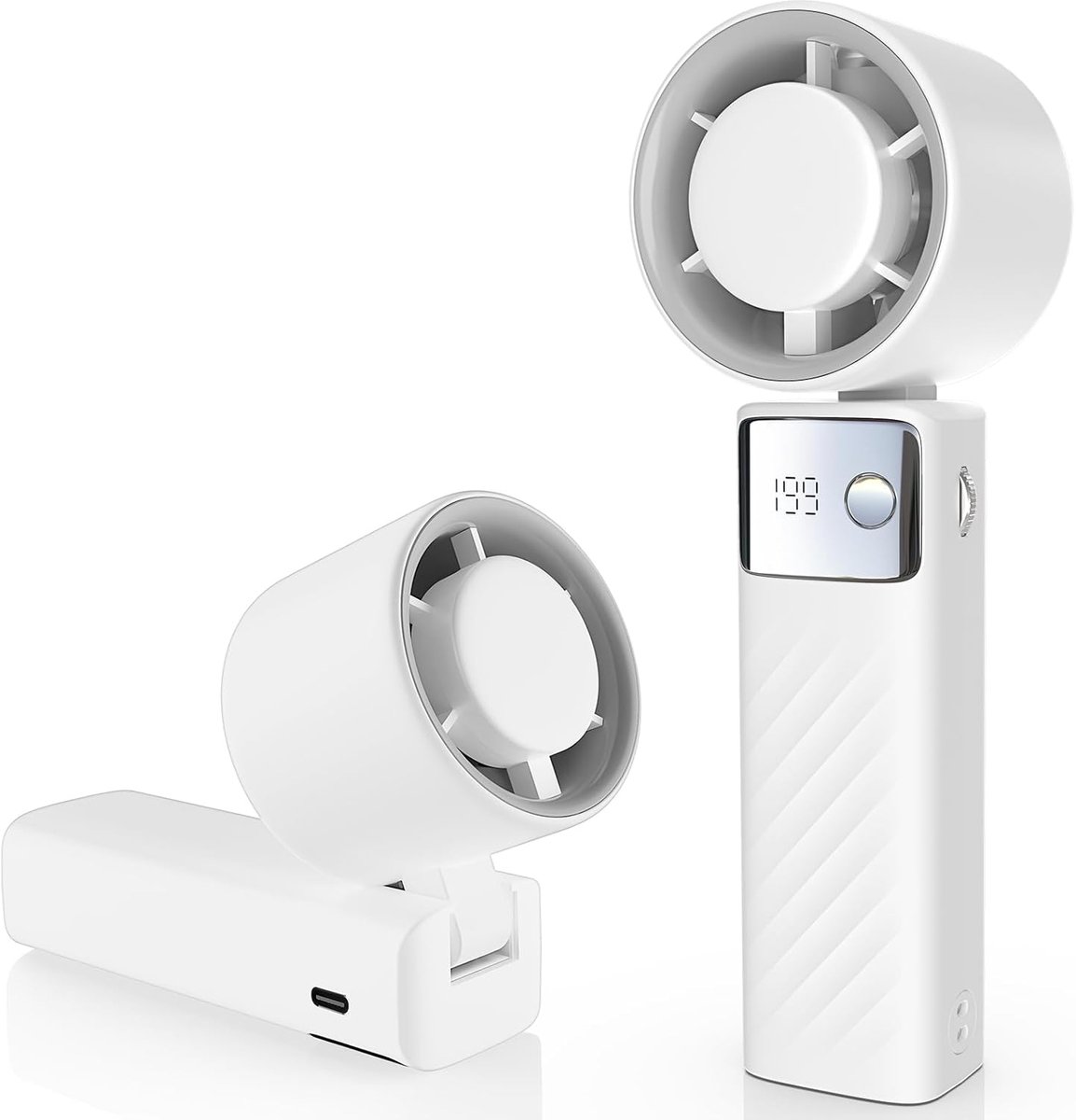 Draagbare handventilator met turbofunctie - Opvouwbare miniventilator met turbotechnologie - snelheidsinstellingen van 1-199 - led-display - werkt op batterijen voor binnen- en buitengebruik - donkerzwart - 6.4*5.3*17.7cm - wit