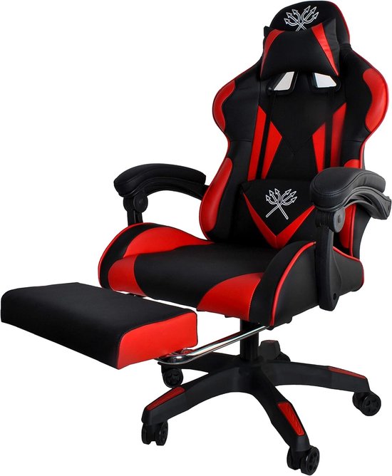 Deluxe Gaming Stoel Verstelbaar Rood/Zwart met Voetensteun - Deluxe - €109,00
