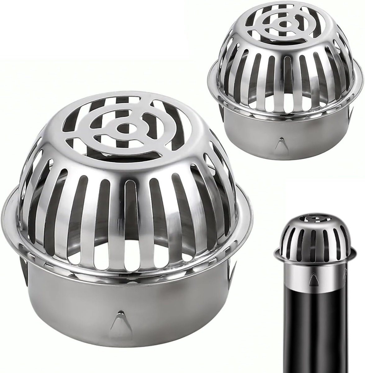 Regenpijp Beschermers - Dakgoot Zeef - Bladeren Vangen - Roestvrij Staal - 100mm Diameter - Zilver