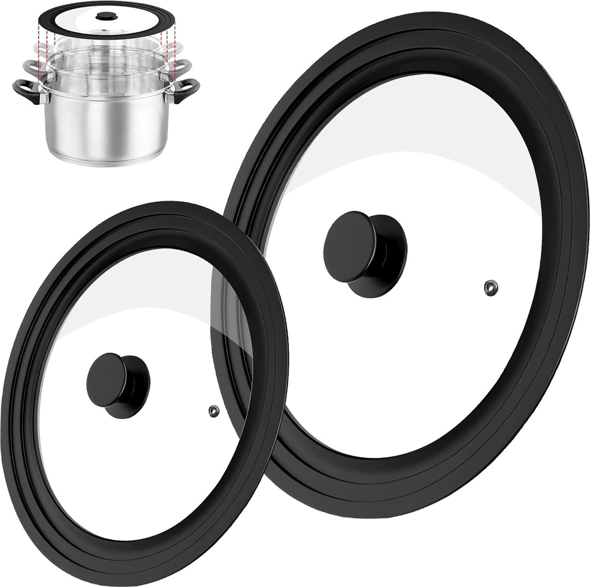 Universele Deksel Set - Pannen Deksel - Veelzijdig Koken - 3-in-1 Pasvorm - Ø 16-28 cm - Zwart