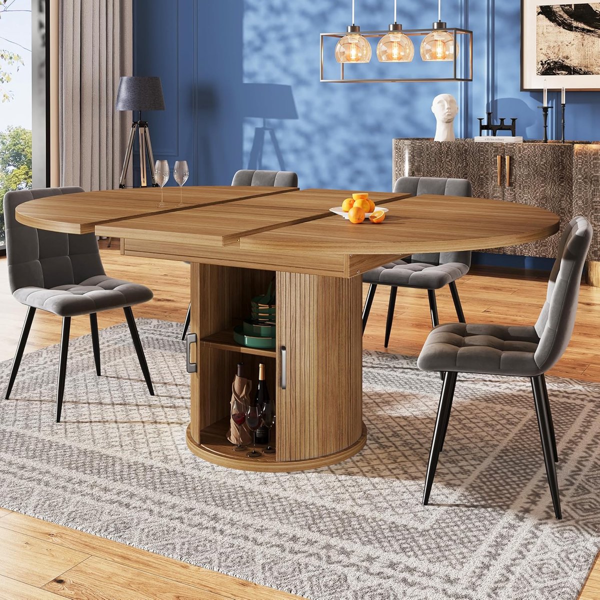 Uittrekbare Eettafel - Ronde Keukentafel - Gezellig Dineren - Verstelbaar Tafelblad - 118-158 cm - Walnoot
