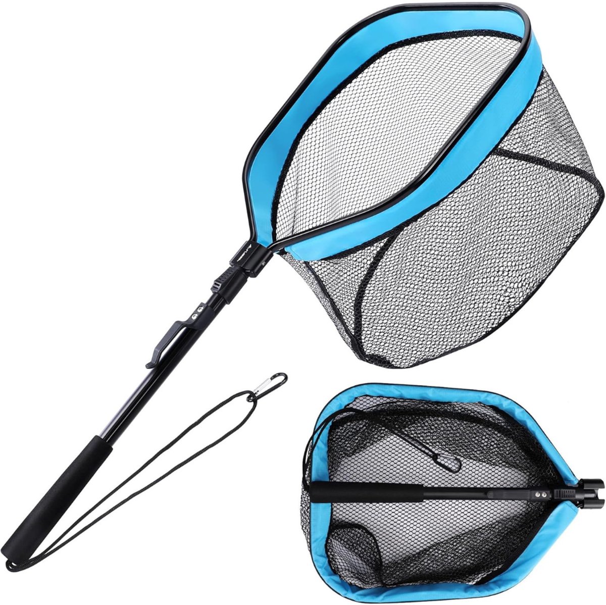 SVN® Schepnet Vissen - Visnet - Telescoop Schepnet - Duurzaam Net met Rubberen Coating - Zwart/Blauw - 45cm x 32cm x 5cm