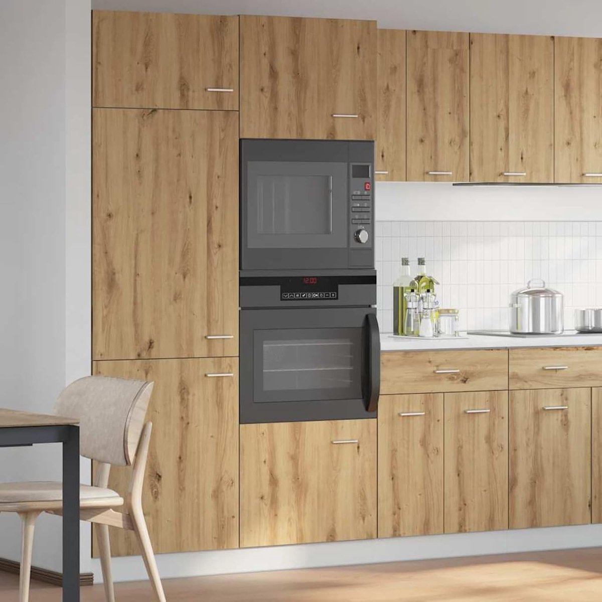 Magnetronkast - Keukenkast Dressoir - Keuken Opbergen - Handgemaakt Eikenhout - 60x57x207 cm