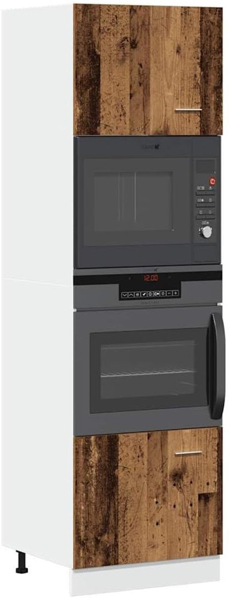 Keuken Opbergkast - Magnetronmeubel Dressoir - Keuken Organiseren - Antiek Hout Design - 60x57x207 cm - Bruin