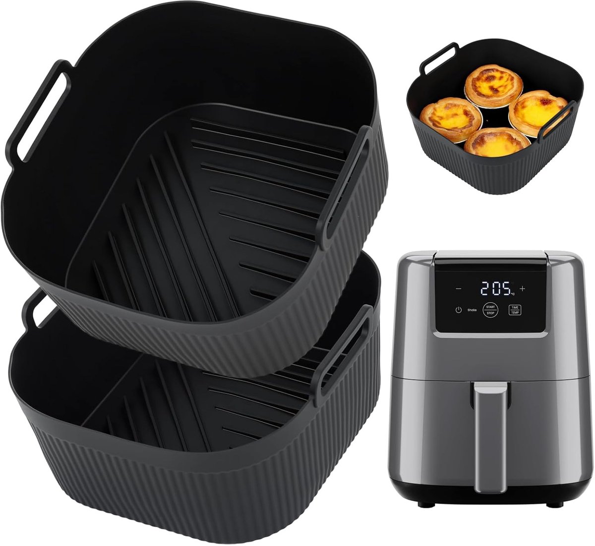 Airfryer Liners - Siliconen Bakjes - Hygiënisch Bakken - Vetreducerend Ontwerp - 55 Inch Vierkant - Zwart