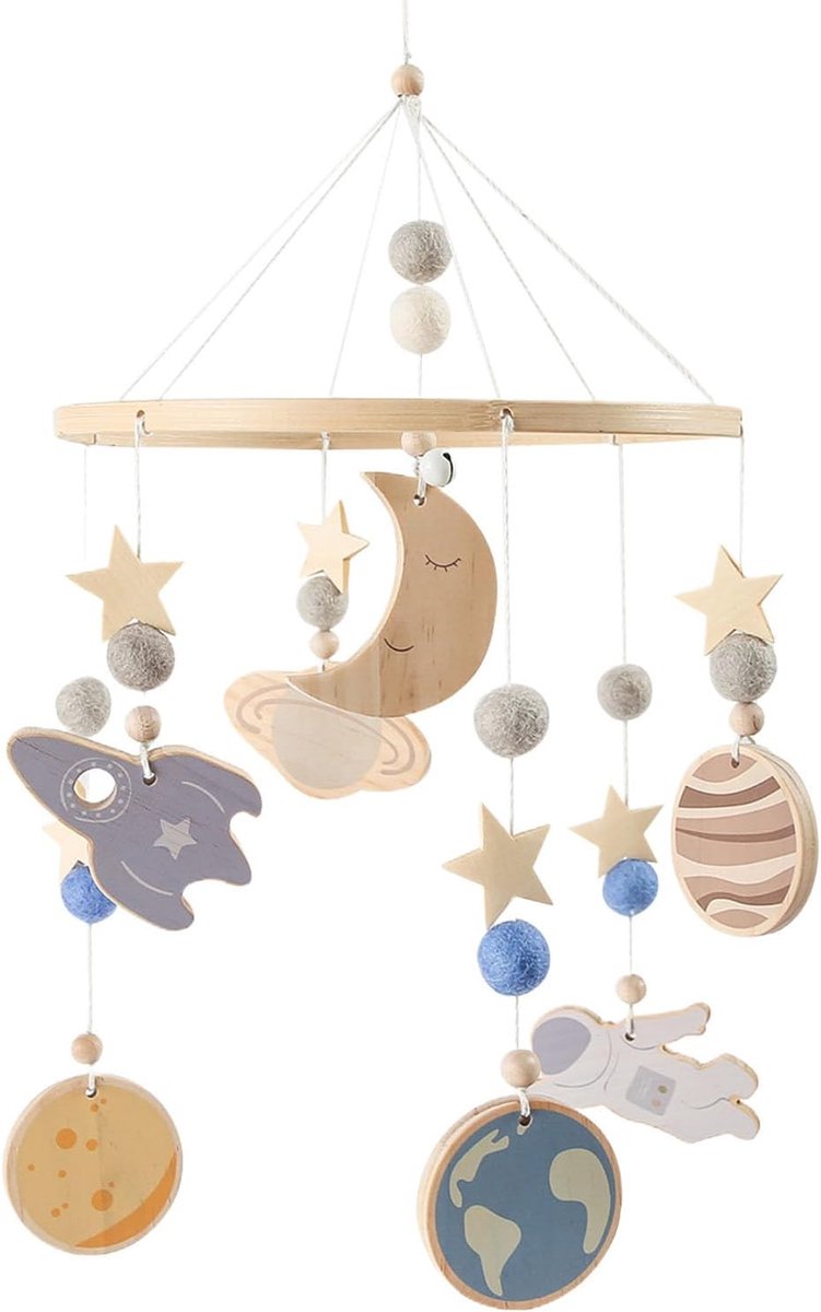 Houten Baby Mobiel - Kinderkamer Decoratie - Rustgevend Slapen - 360 Graden Draaiend - 51 x 24 cm