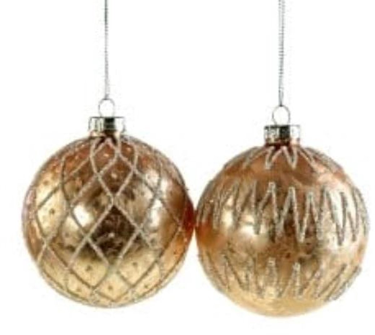 Kerstbal roze met witte glitter - glas - 8 cm - 2 stuks - Werner Voss