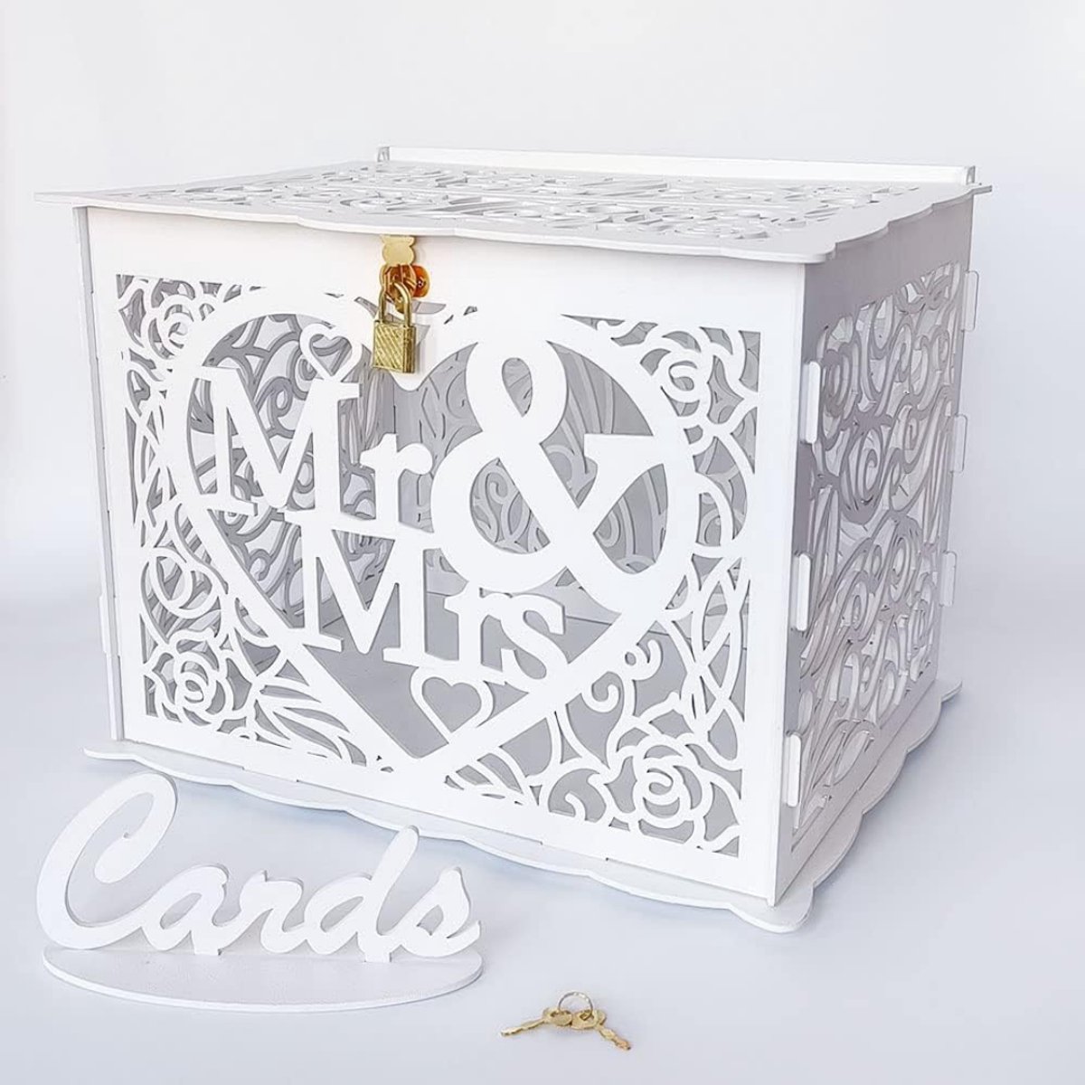 VIN® Enveloppendoos - Enveloppen doos – Geschenkdoos - Huwelijk – Bruiloft – Enveloppenkist Verjaardag – Enveloppedoos Met Slot – Wit