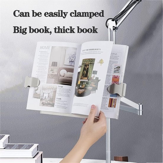 Vloer Boekstandaard - Leesplank Tablet Houder - Handsfree Lezen Bed - Verstelbaar Met Lamp - 130cm Hoog — afbeelding 4