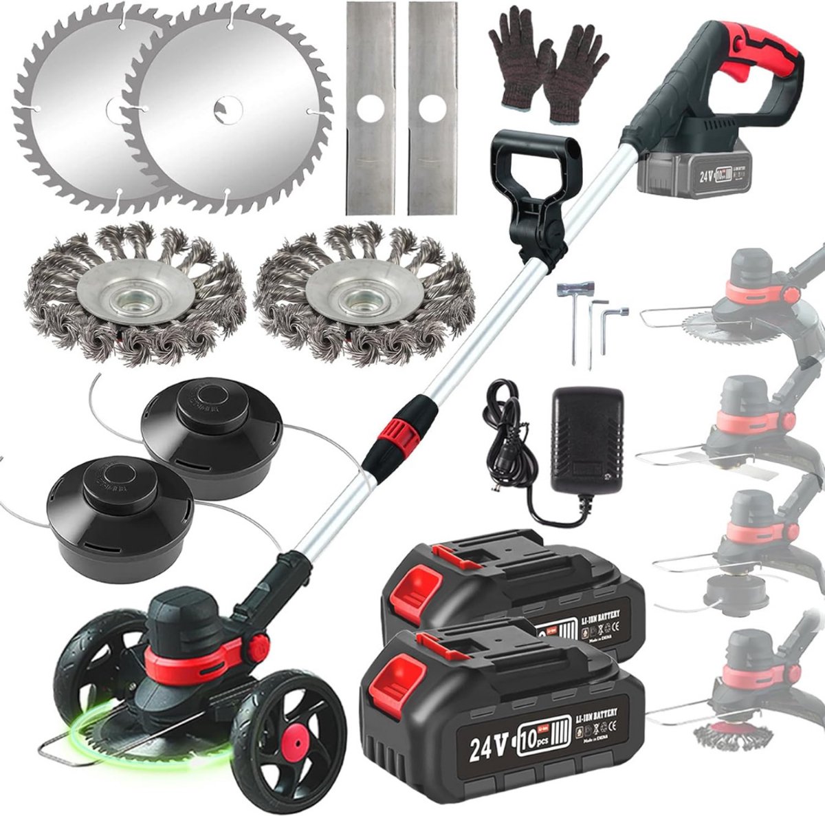VIN® Onkruidborstel Electrisch - Onkruidborstel Machine - Voegenborstel – Bosmaaier Set – Kantenmaaier - Onkruidverdelger - Grastrimmer Met Accu - Incl: Accu, Zaagbladen, Messen En Oplader