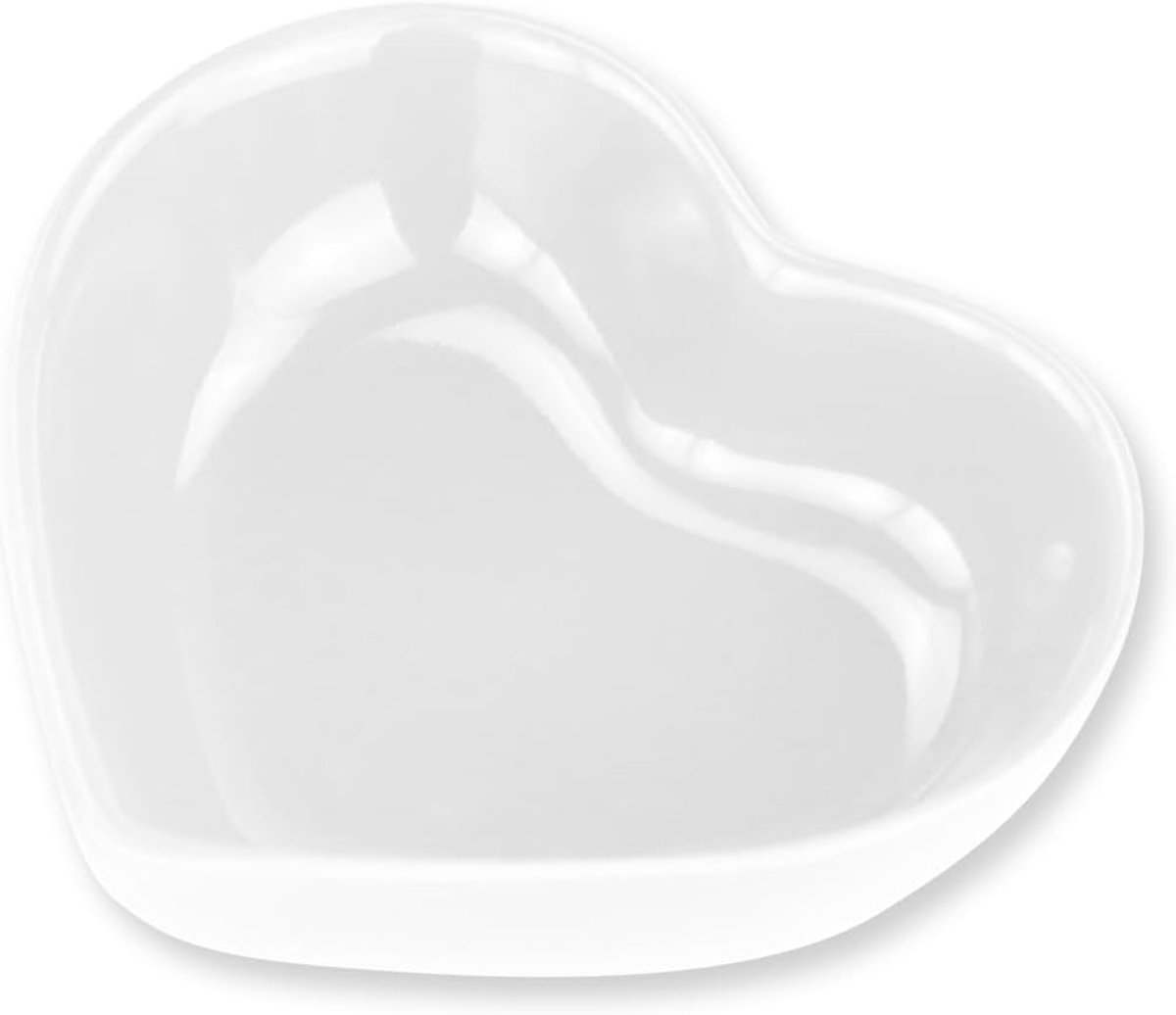 Keramische voerbak - Schaal kleine dieren - Voeding en water - Hartvorm design - 8x7x3 cm - Wit