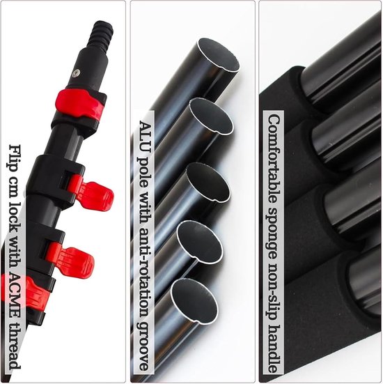 Waterborstel Telescoop - Raamwisser Paal - Hoge Ramen Wassen - Verstelbare Borstelkop - Tot 6 Meter — afbeelding 3