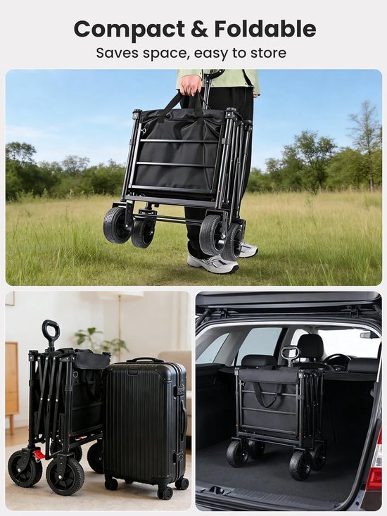 Opvouwbare Bolderkar - Strandwagen Tuinwagen - Vervoer Zware Lasten - 4-Weg Vouwsysteem - 120 kg Capaciteit - Zwart van Opvouwbare Bolderkar — afbeelding 5