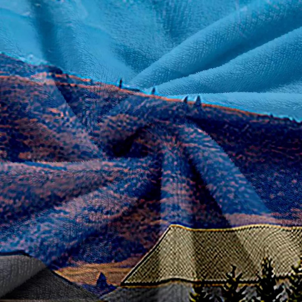 Fleecedeken Bedrukt - Zachte Plaid - Koude Avonden - Bergprint Design - 150x200cm - Blauw — cadeau in Wonen & Interieur - foto 3