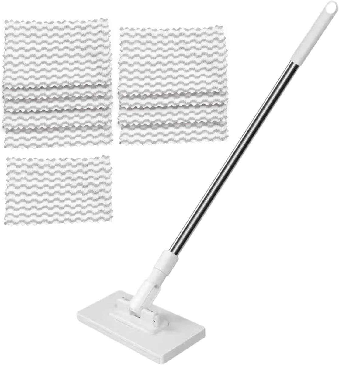 Mini Vloermop - Platte Dweil - Vloeren Reinigen - Met 10 Wasbare Pads - 100 cm Lengte
