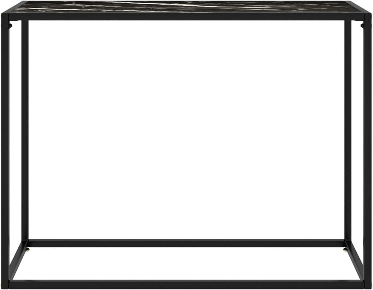 Consoletafel - Bijzettafel gang - Woonkamer decoratie - Gehard glas marmerlook - 100x35x75 cm - Zwart