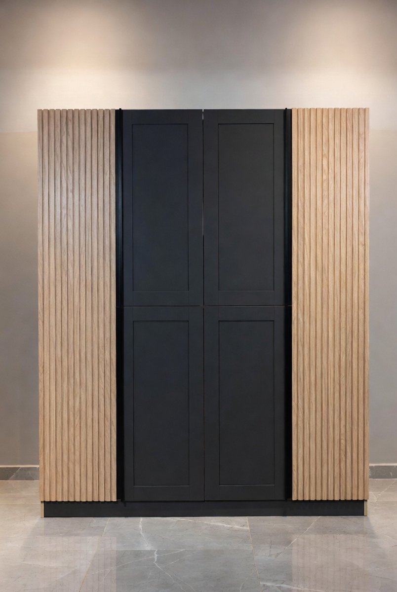 Elegance Schuifdeurkast – Kledingkast met 2 Kledingstangen en 14 Vakverdelingen – Antraciet & Evoke Eiken – Moderne Ribbellook – 270 x 205 x 58 cm – Slaapkamer Opberger House&Garden