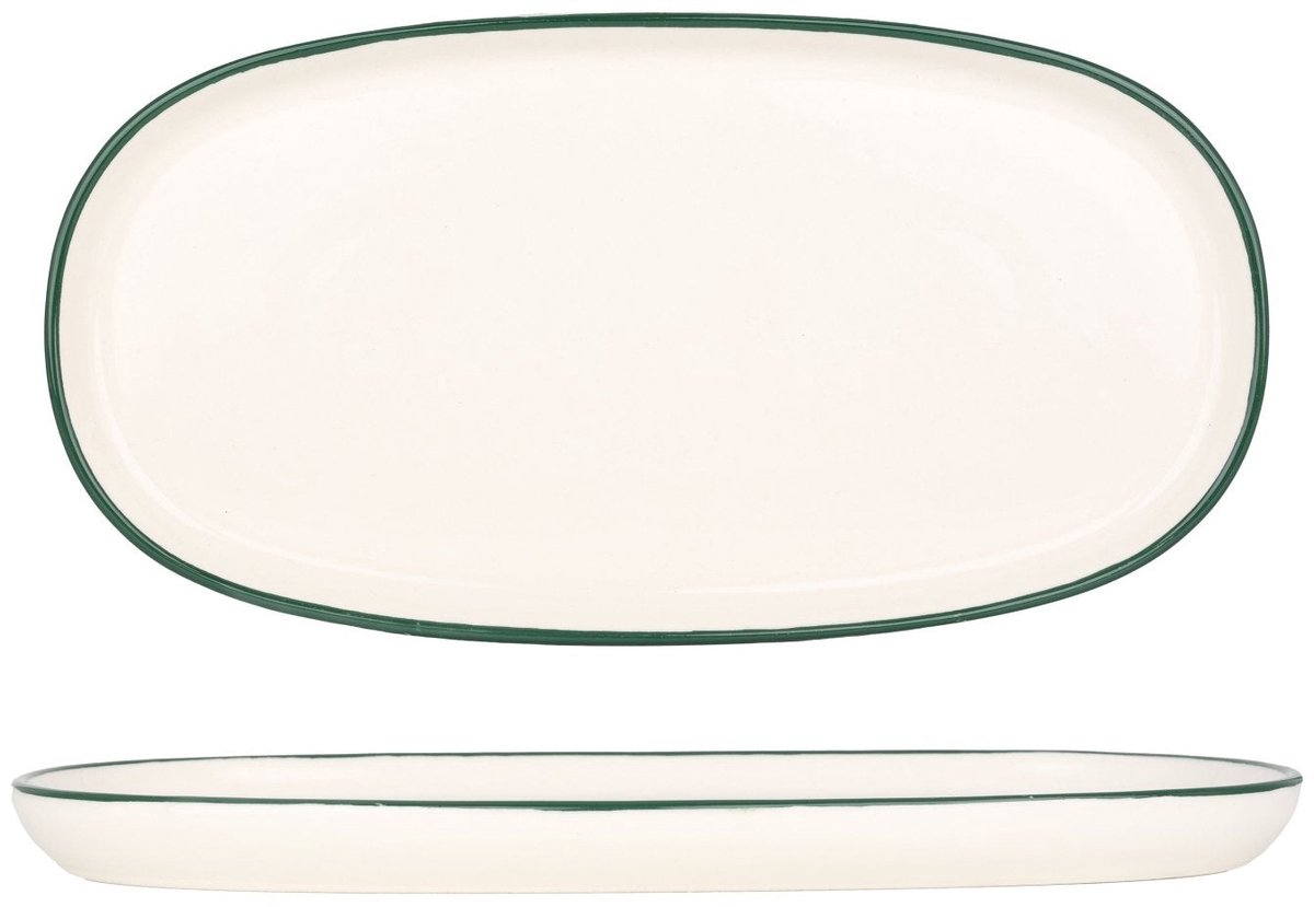 Rinart Serveerschaal - Green Edge - Porselein - 25x13 cm - set van 2